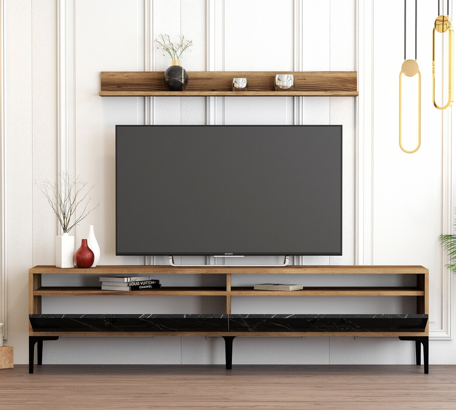 Set de living Kailua 857 (Nuc + Marmură neagră)