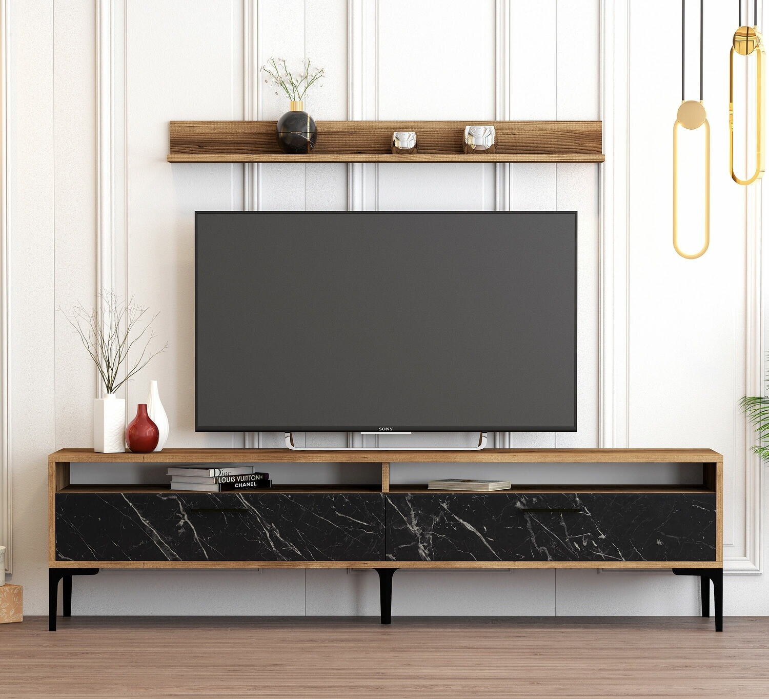 Set de living Kailua 857 (Nuc + Marmură neagră)
