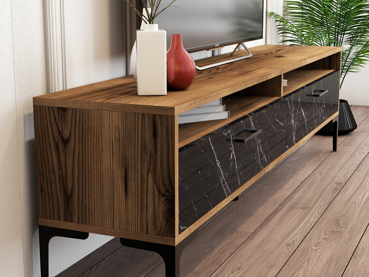 Set de living Kailua 857 (Nuc + Marmură neagră)