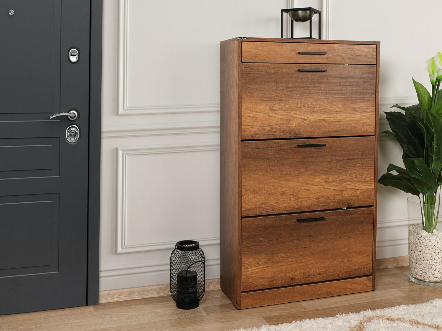 Dulap pentru pantofi Kailua 1033 (Negru + Nuc)