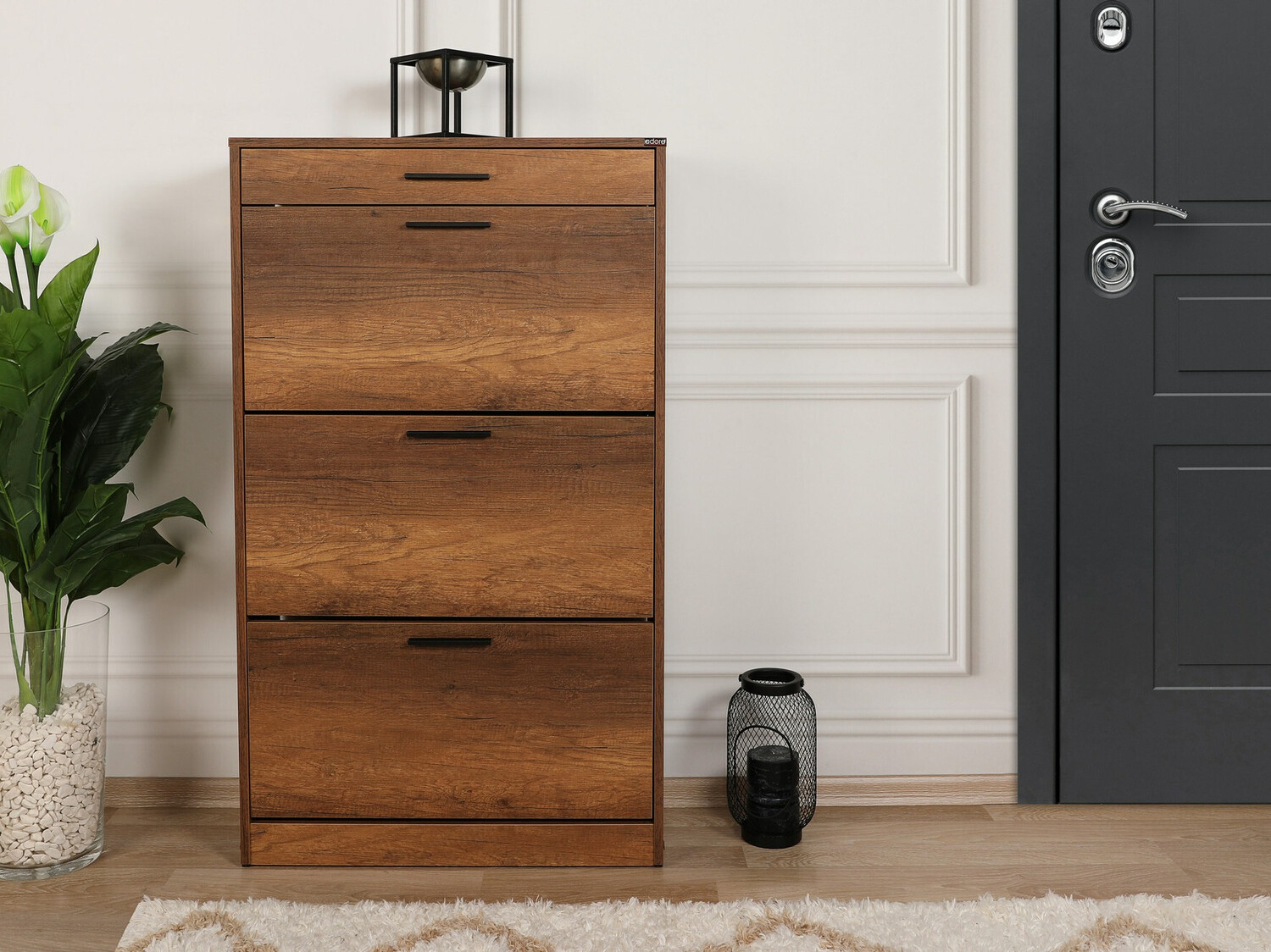 Dulap pentru pantofi Kailua 1033 (Negru + Nuc)