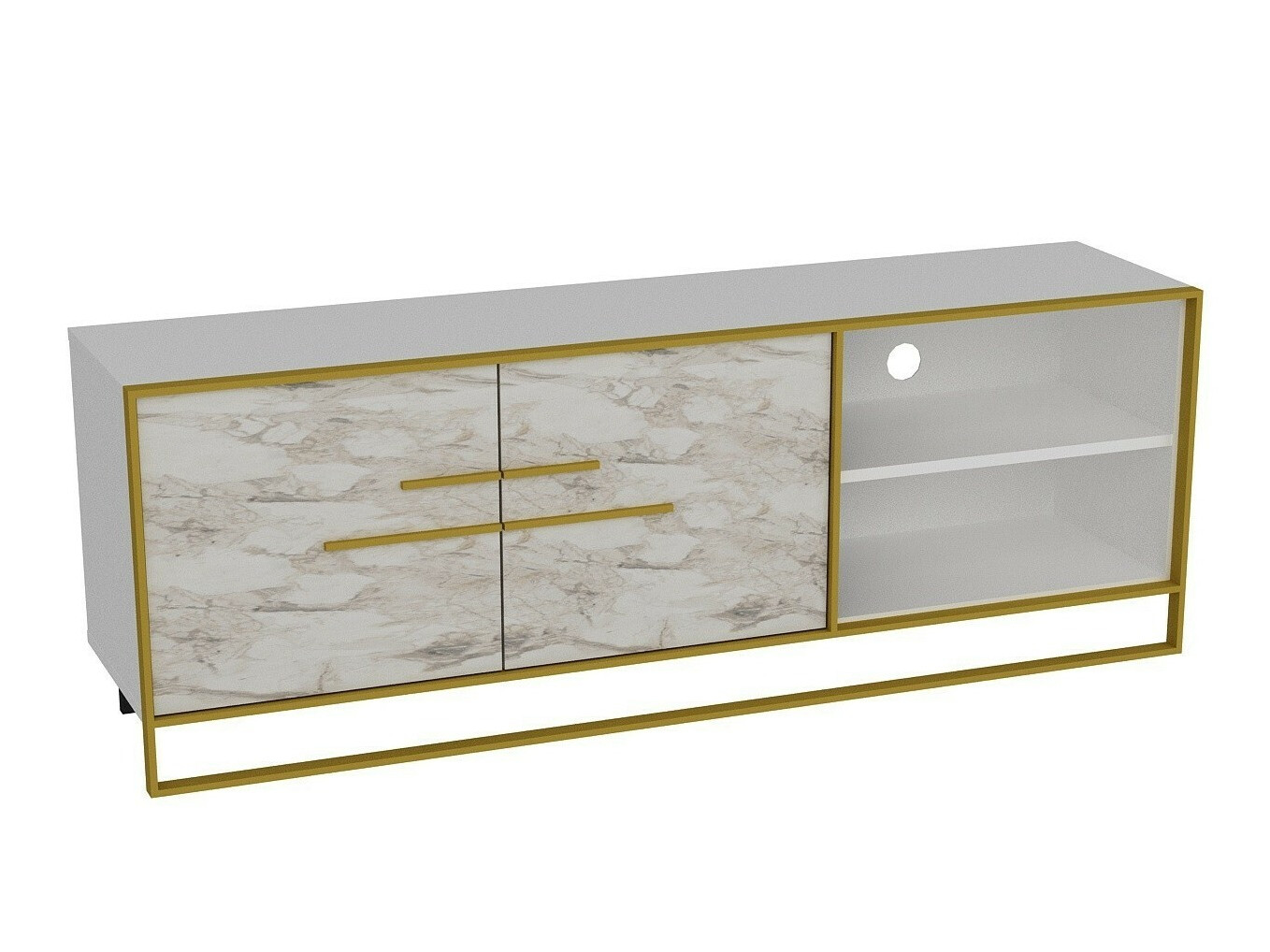Comodă TV Kailua 1169 (Auriu + Marmură albă)