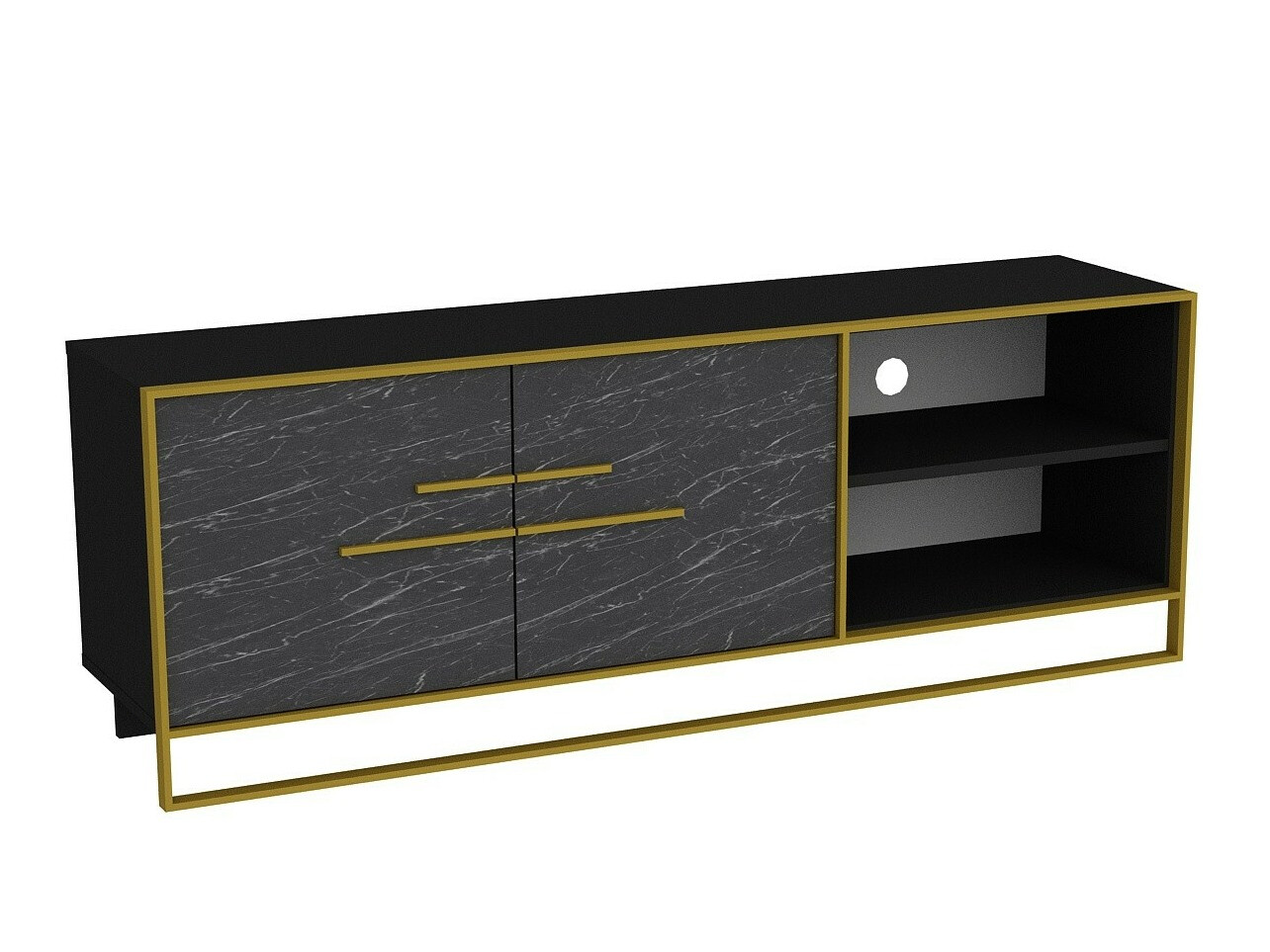 Comodă TV Kailua 1169 (Auriu + Marmură neagră)
