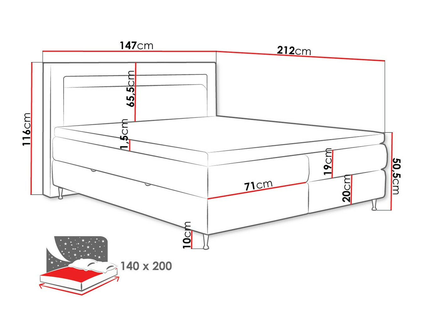 Pat boxspring ComfiDream Celara (Soft 017)