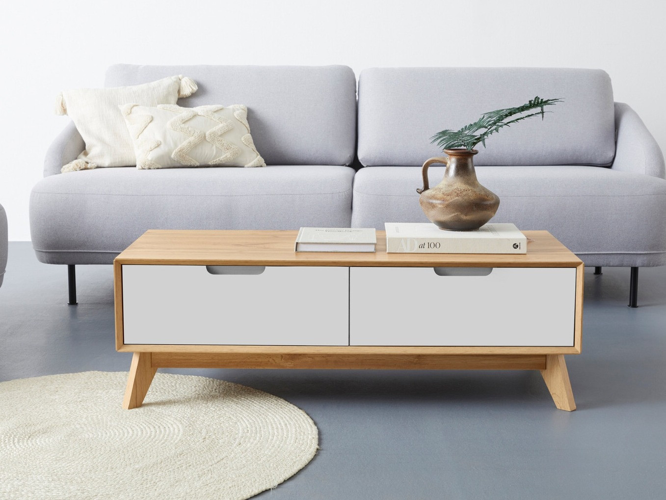 Măsuță de cafea Dorvou 103 (Alb + Stejar)