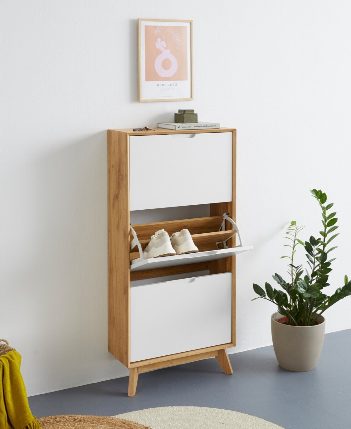 Dulap pantofi Dorvou 104 (Alb + Stejar)