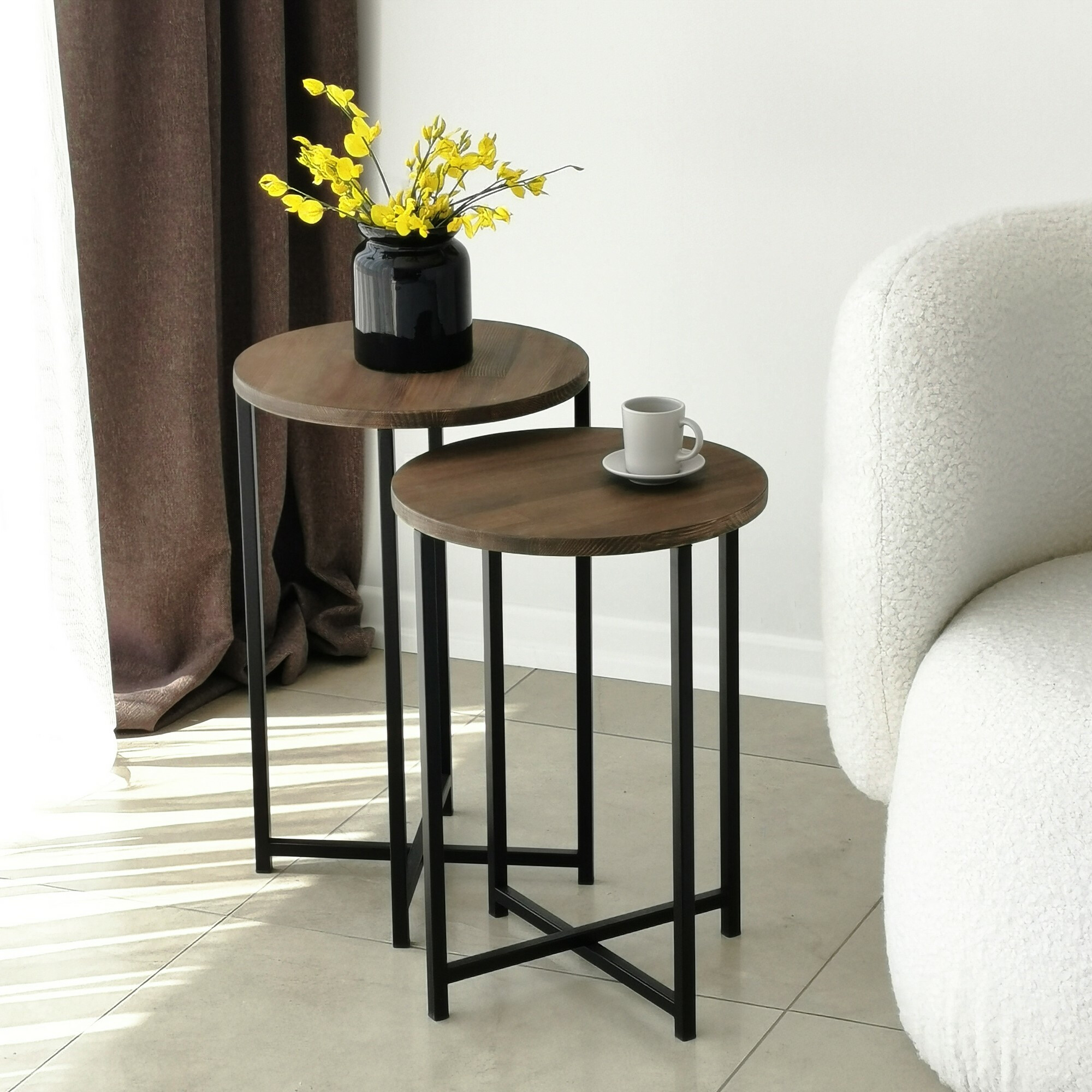 Set măsuțe laterale Kailua 1625 (Negru + Nuc)