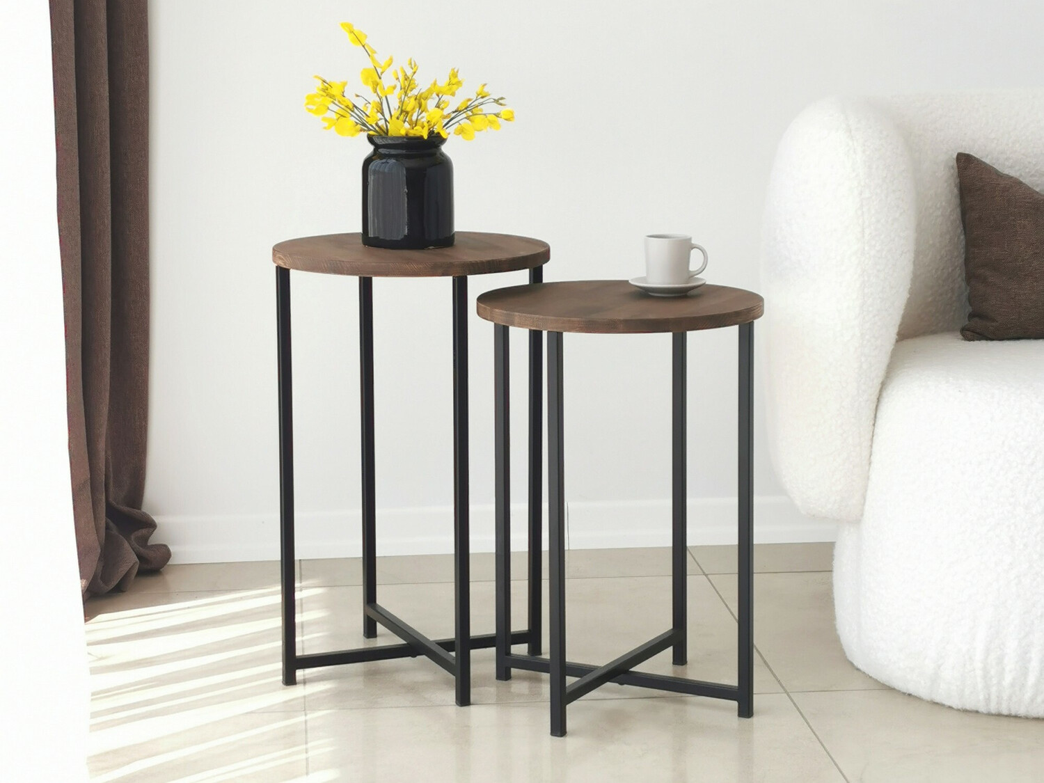 Set măsuțe laterale Kailua 1625 (Negru + Nuc)