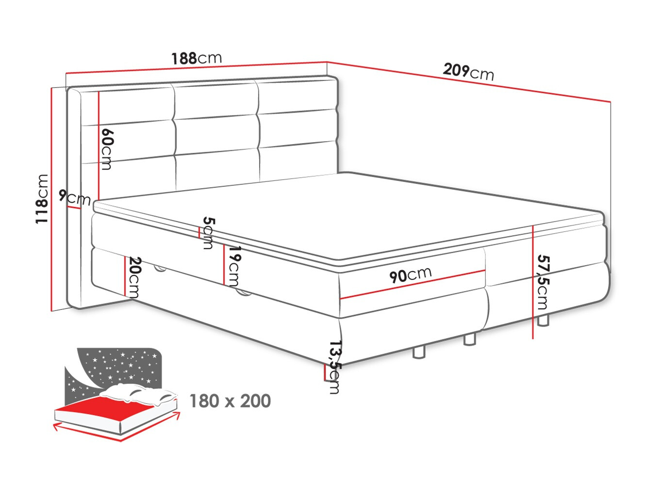Pat boxspring ComfiDream Serena (Barrel 09)