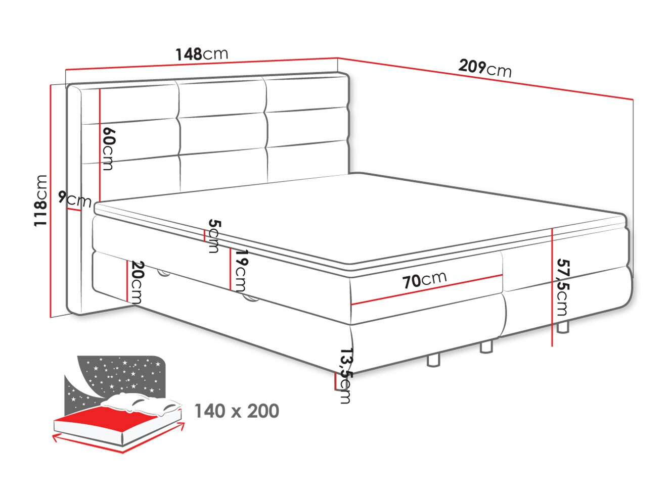 Pat boxspring ComfiDream Serena (Barrel 90)