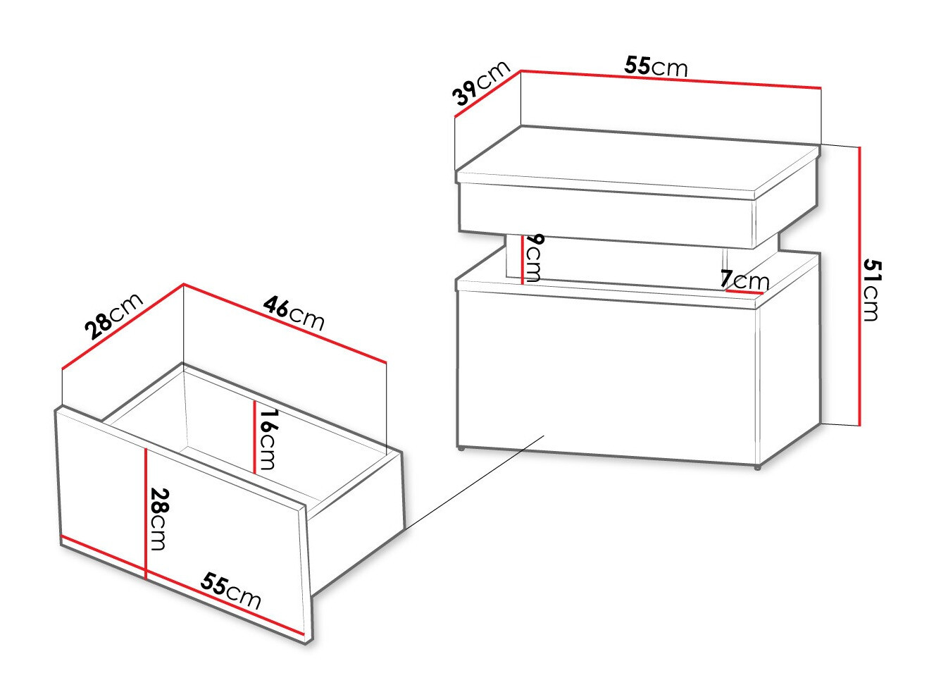 Noptieră Monfero (Negru + Negru lucios)