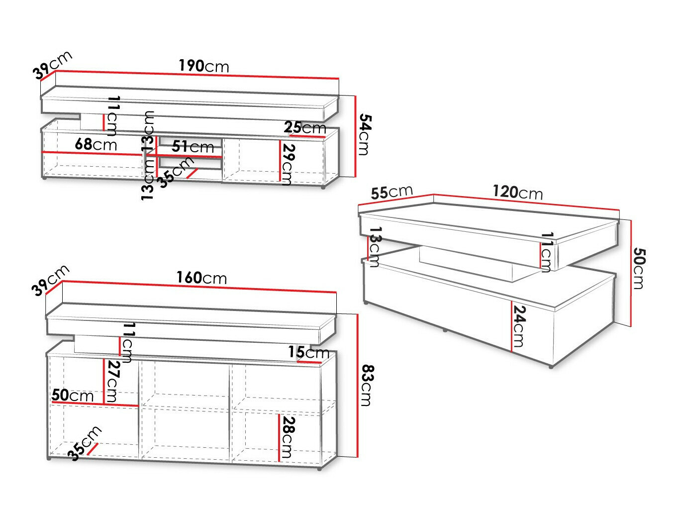 Set de living Monfero (Negru + Negru lucios)