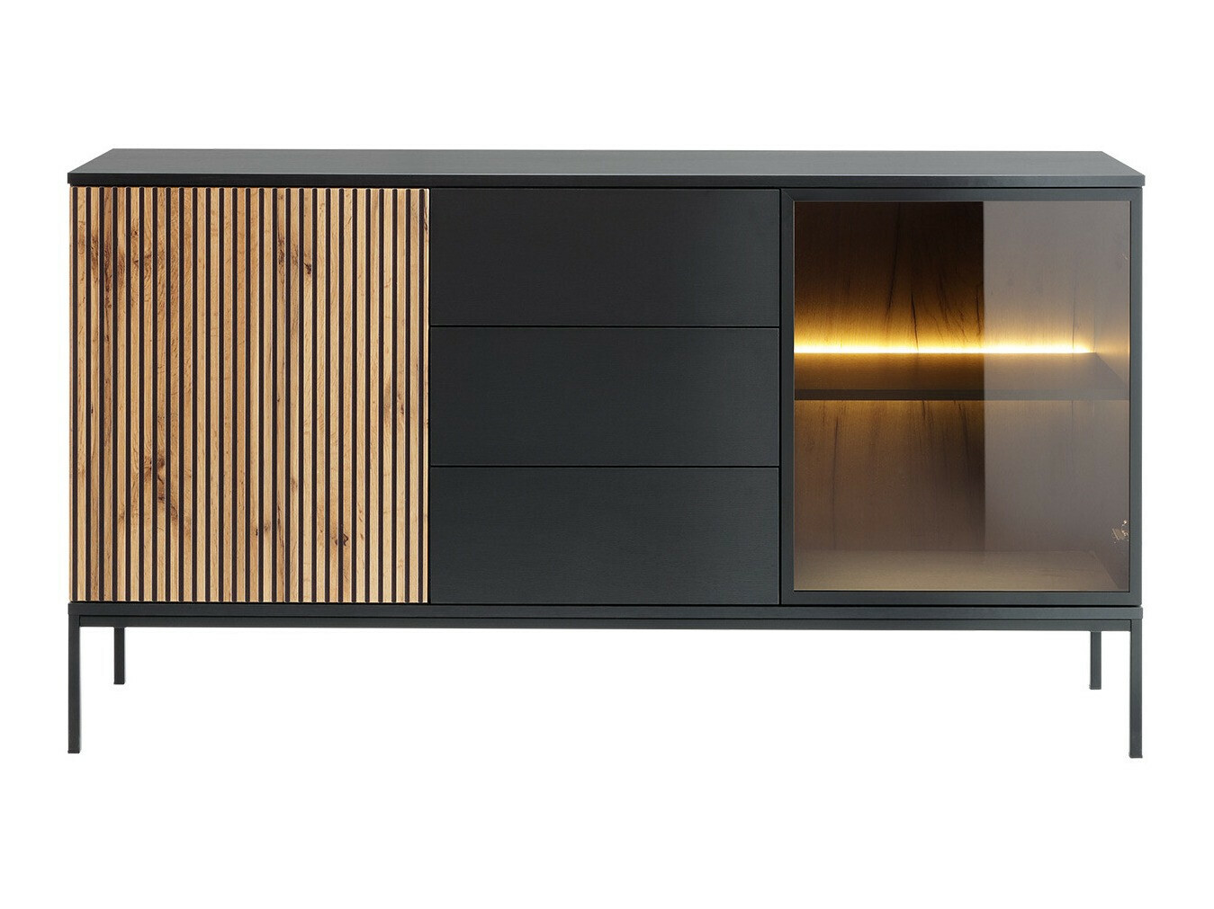 Comodă Manal (Negru + Stejar Wotan)