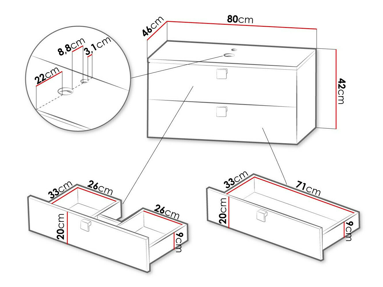 Cabinet atârnat pentru baie Orlvera 102 (Negru)