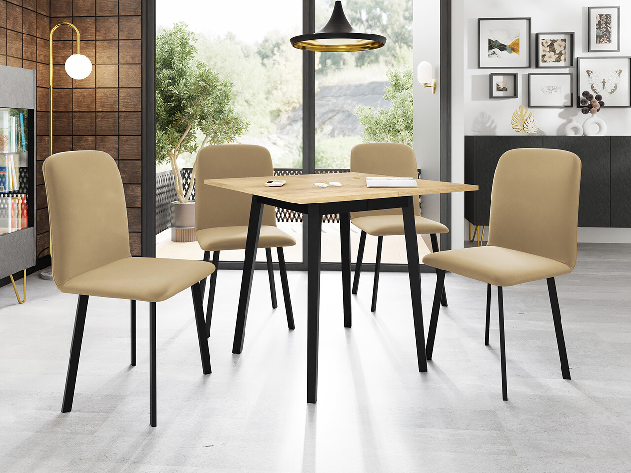 Set de mese Edmond 116 (Stejar Craft auriu + Negru)