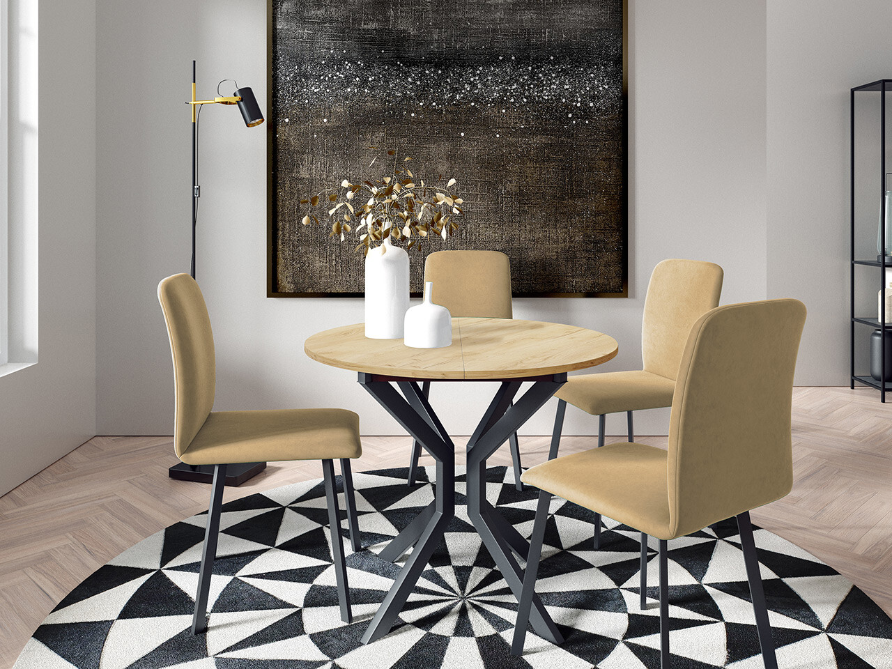 Set de mese Edmond 118 (Stejar Craft auriu + Negru)