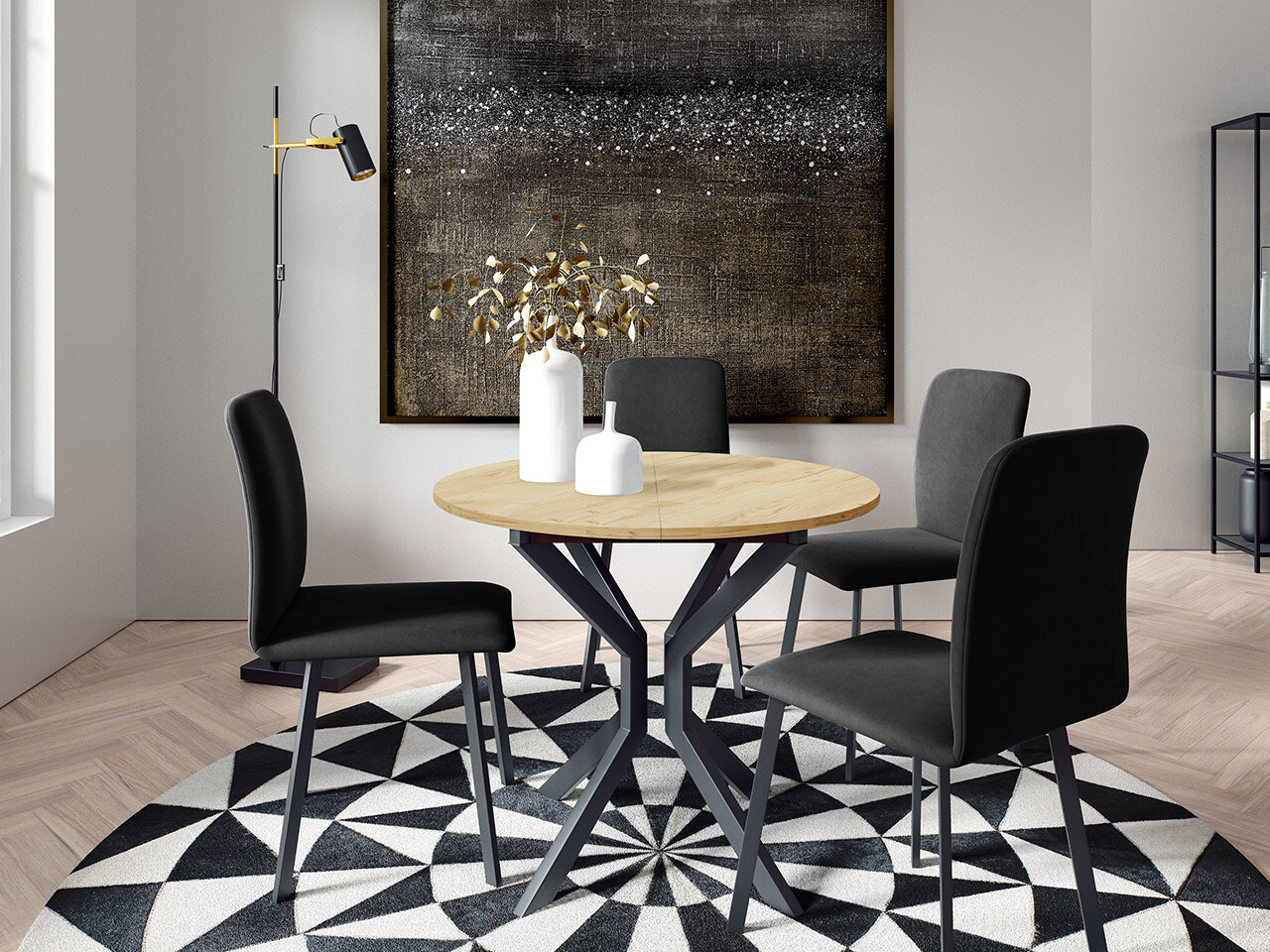 Set de mese Edmond 118 (Stejar Craft auriu + Negru)