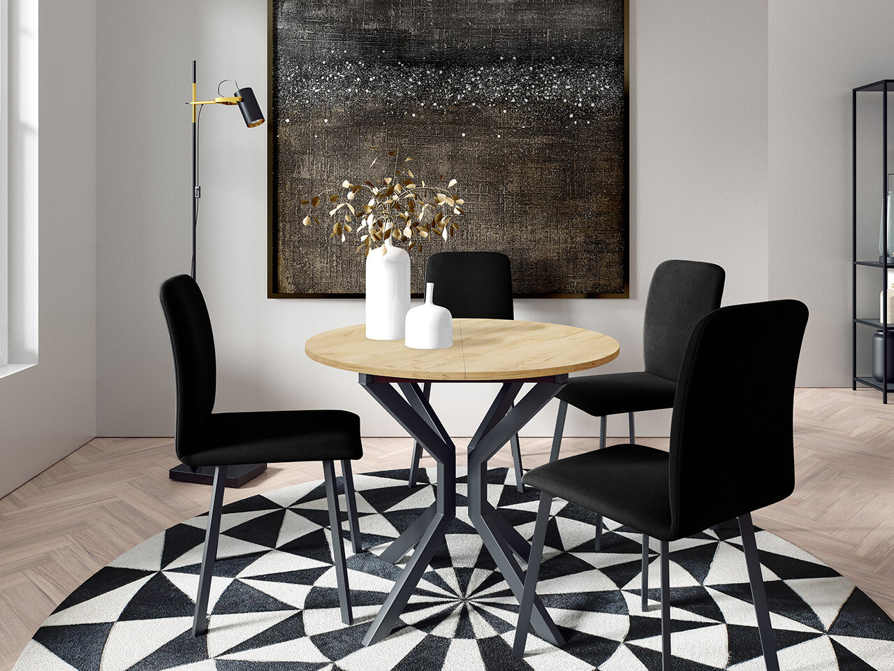 Set de mese Edmond 118 (Stejar Craft auriu + Negru)