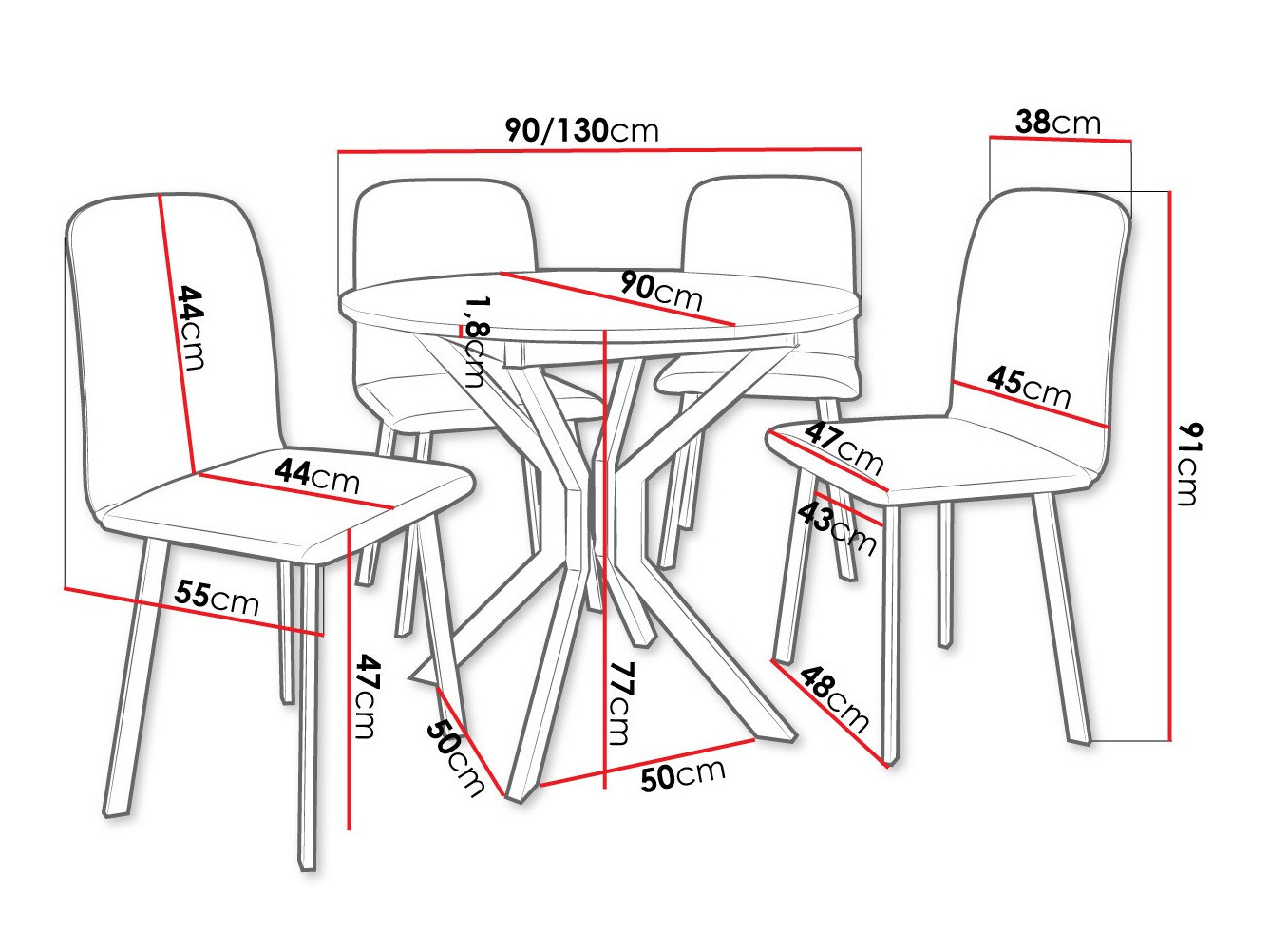Set de mese Edmond 118 (Stejar Craft auriu + Negru)