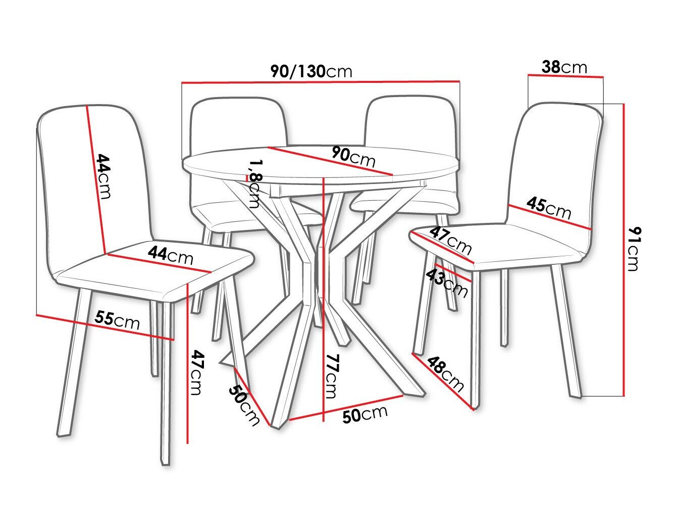 Set de mese Edmond 118 (Stejar Craft auriu + Negru)