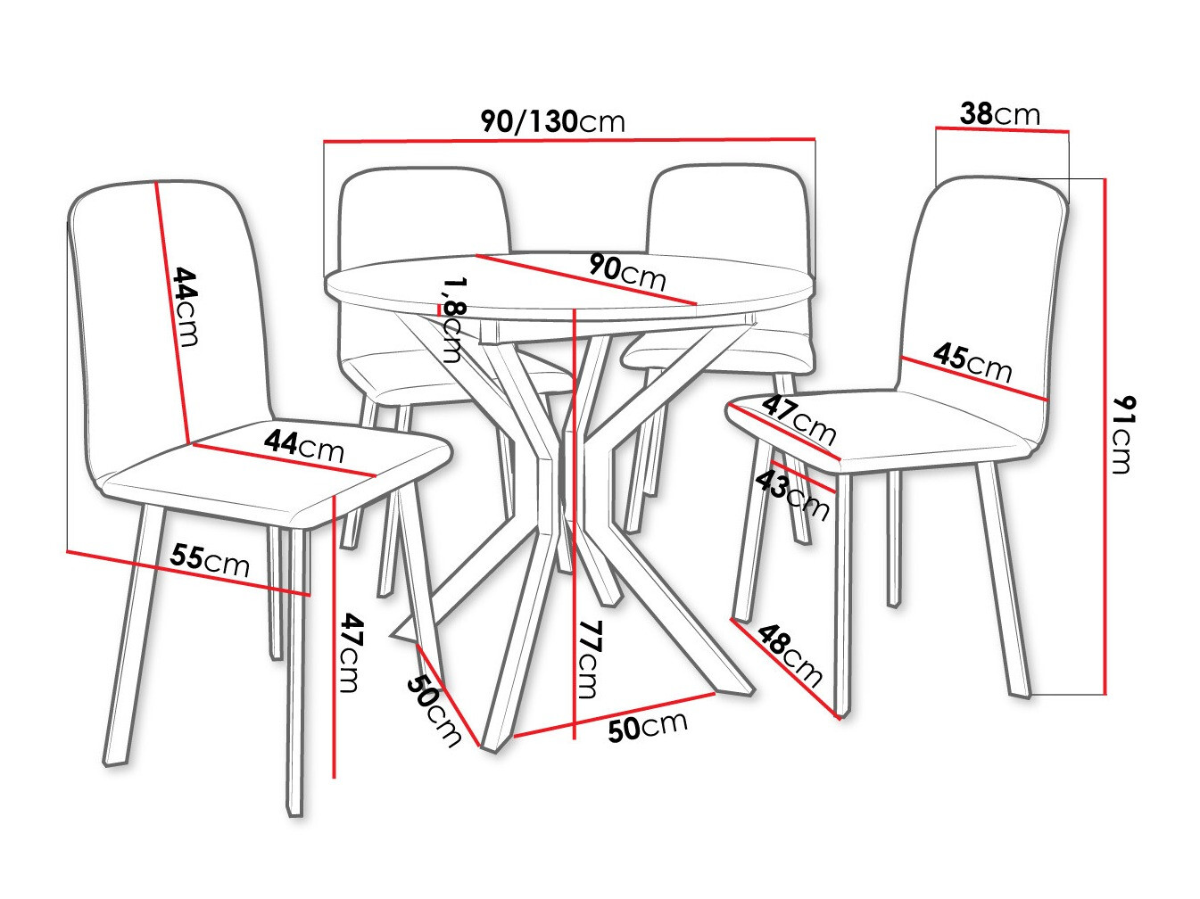 Set de mese Edmond 118 (Stejar Craft auriu + Negru)