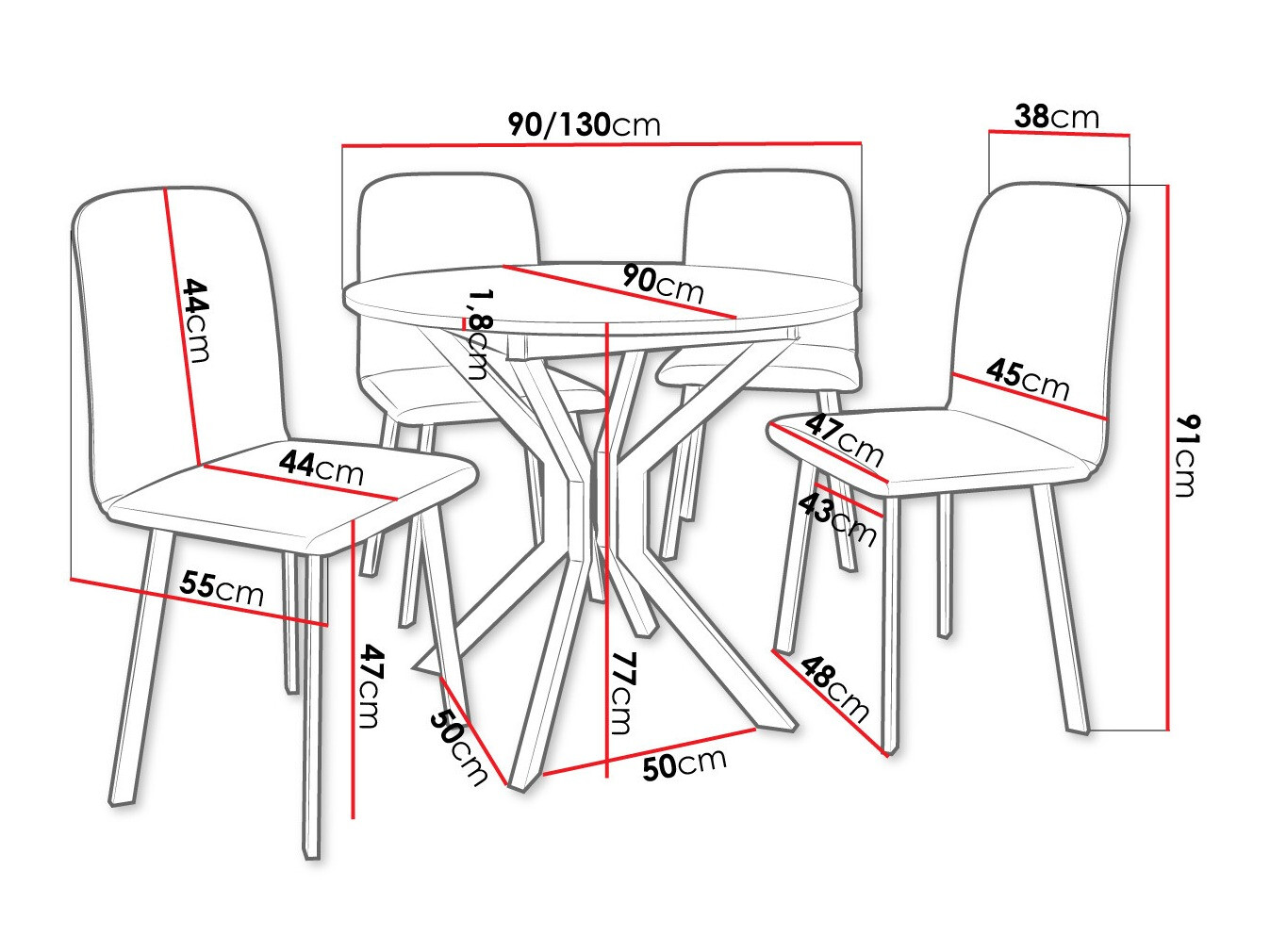Set de mese Edmond 118 (Stejar Craft auriu + Negru)