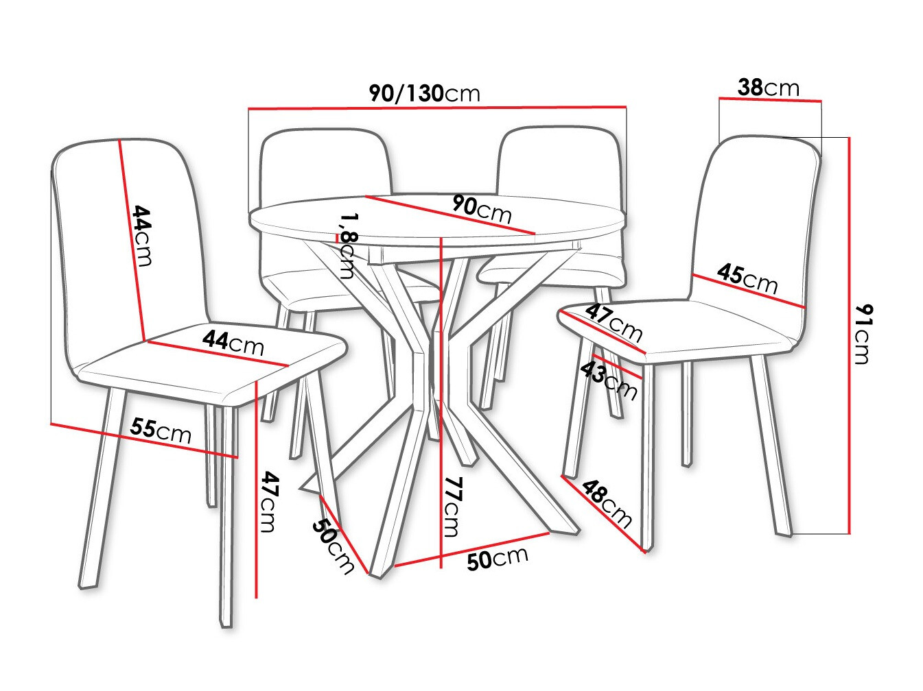 Set de mese Edmond 118 (Stejar Craft auriu + Negru)