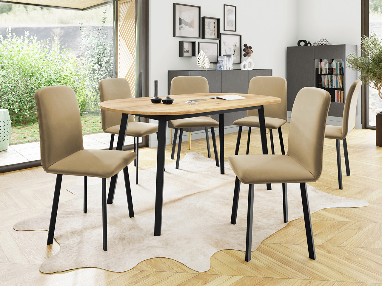 Set de mese Edmond 121 (Stejar Craft auriu + Negru)