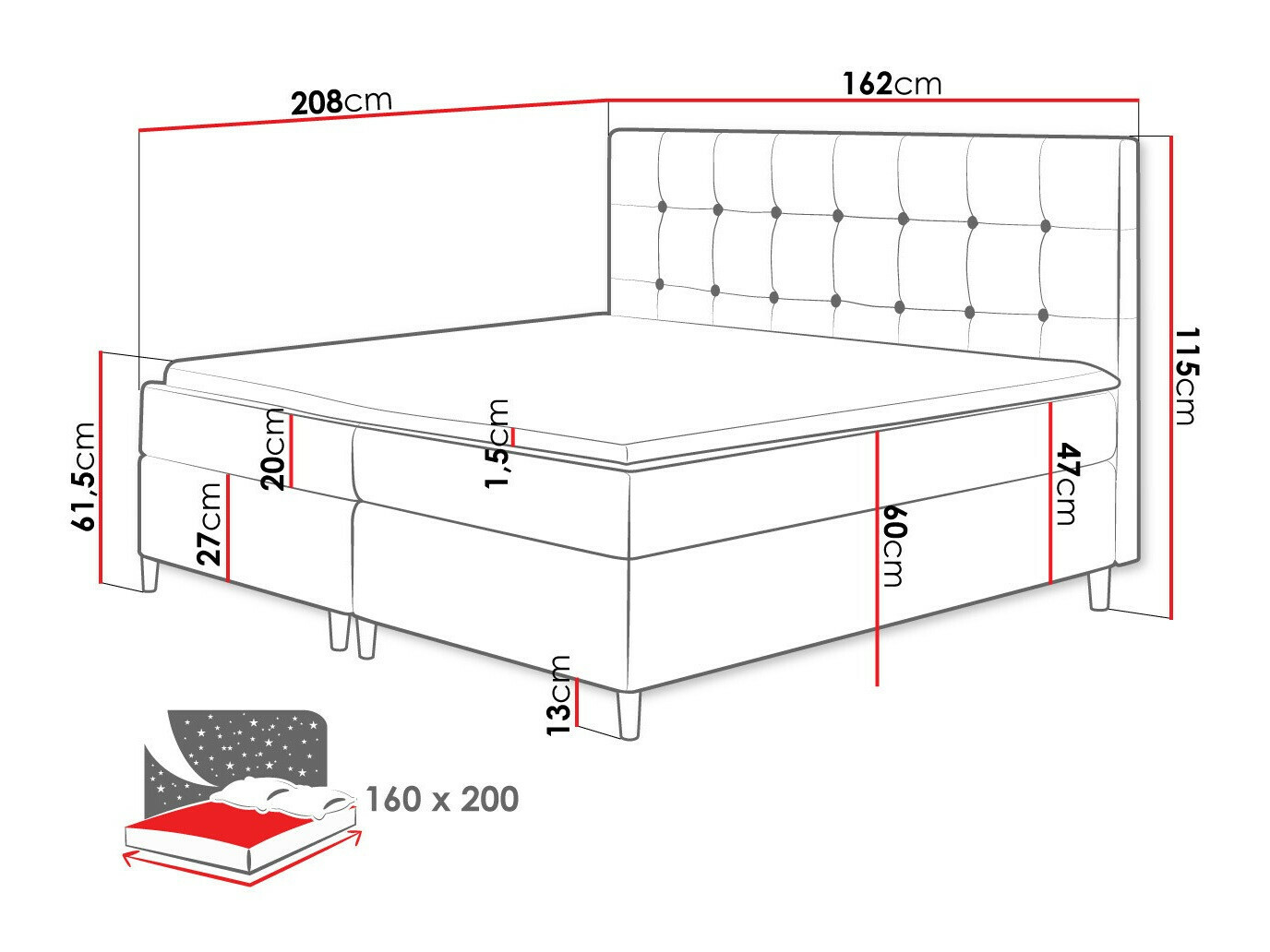 Pat boxspring Caseus (Magic Velvet 2217)