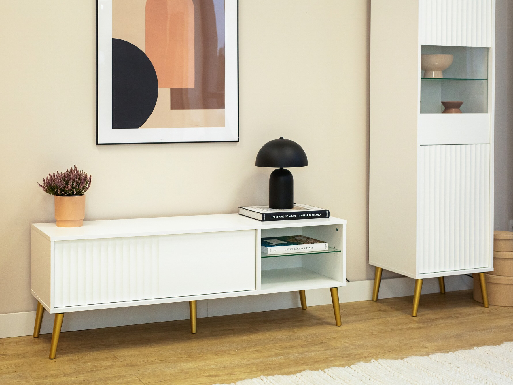 Comodă TV Cirferi 104 (Alb + Auriu)