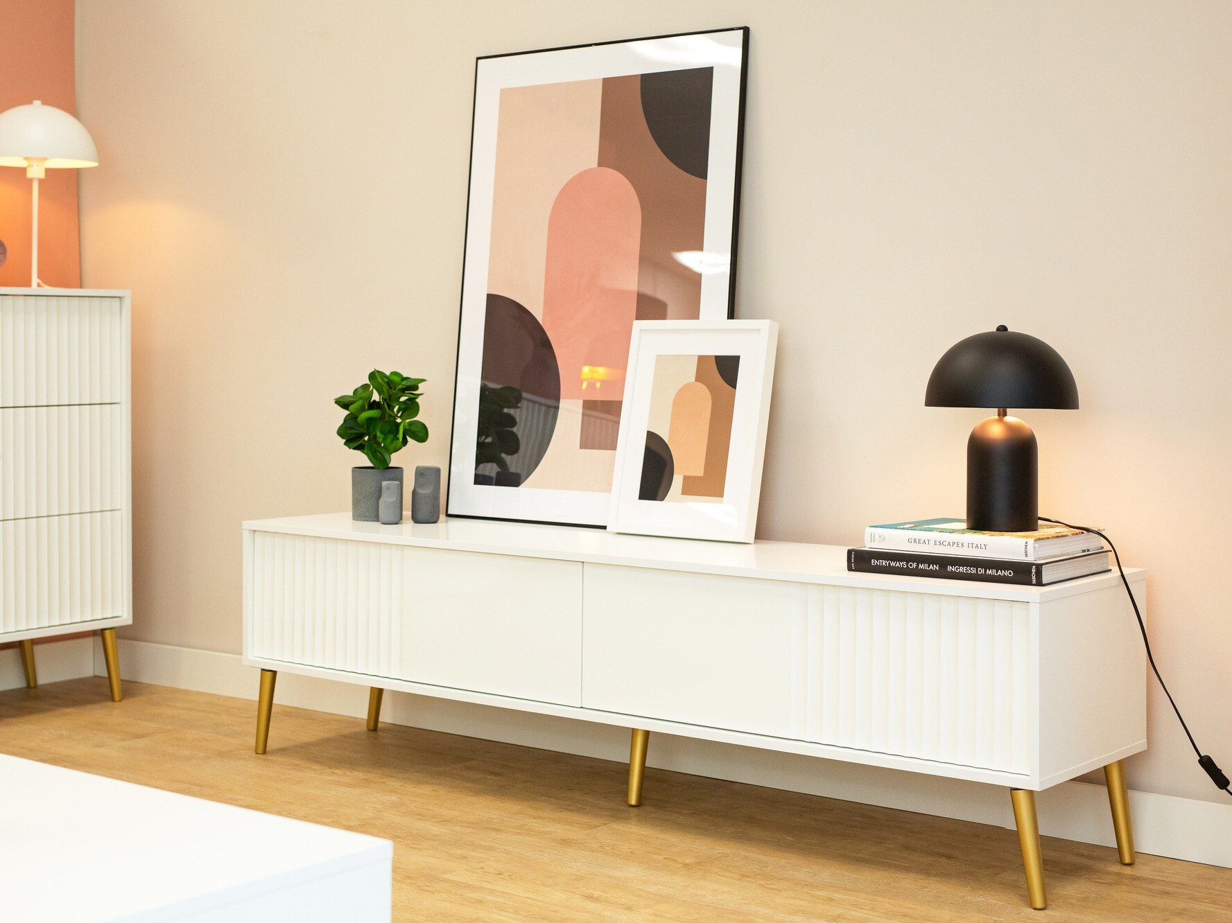 Comodă TV Cirferi 105 (Alb + Auriu)