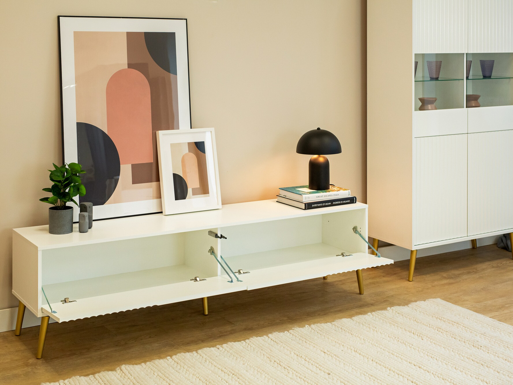 Comodă TV Cirferi 105 (Alb + Auriu)