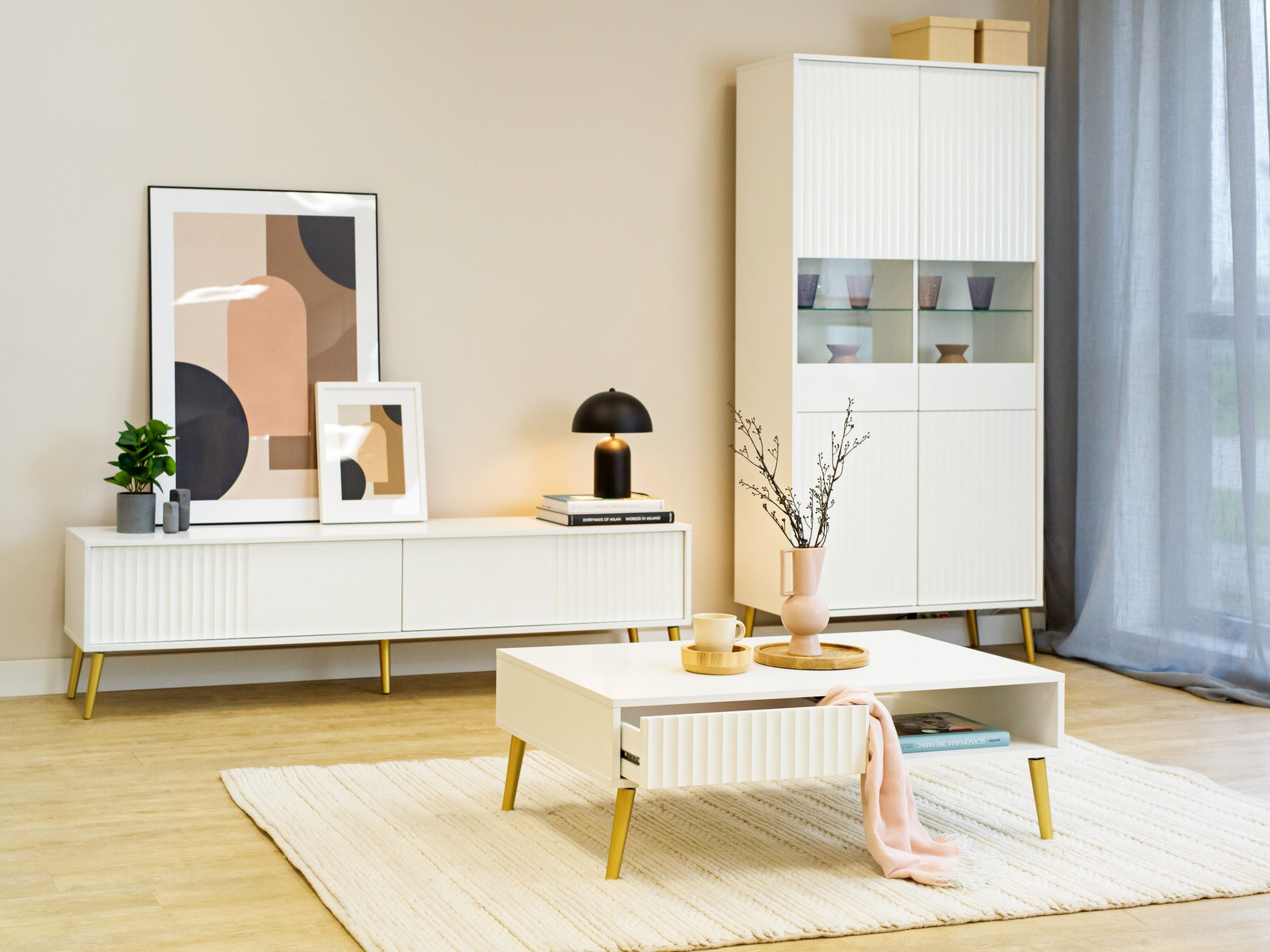 Comodă TV Cirferi 105 (Alb + Auriu)