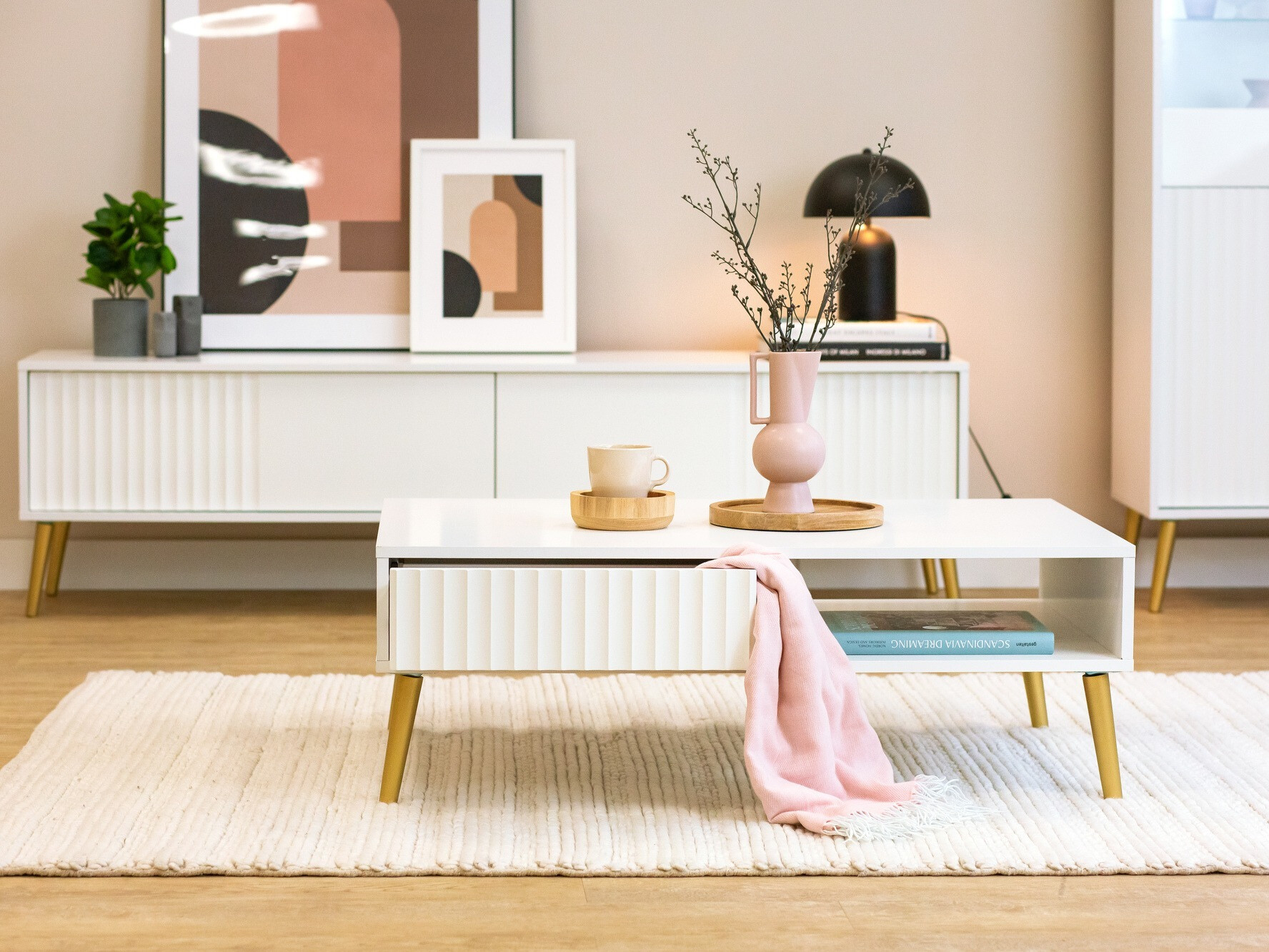 Măsuță de cafea Cirferi 103 (Alb + Auriu)