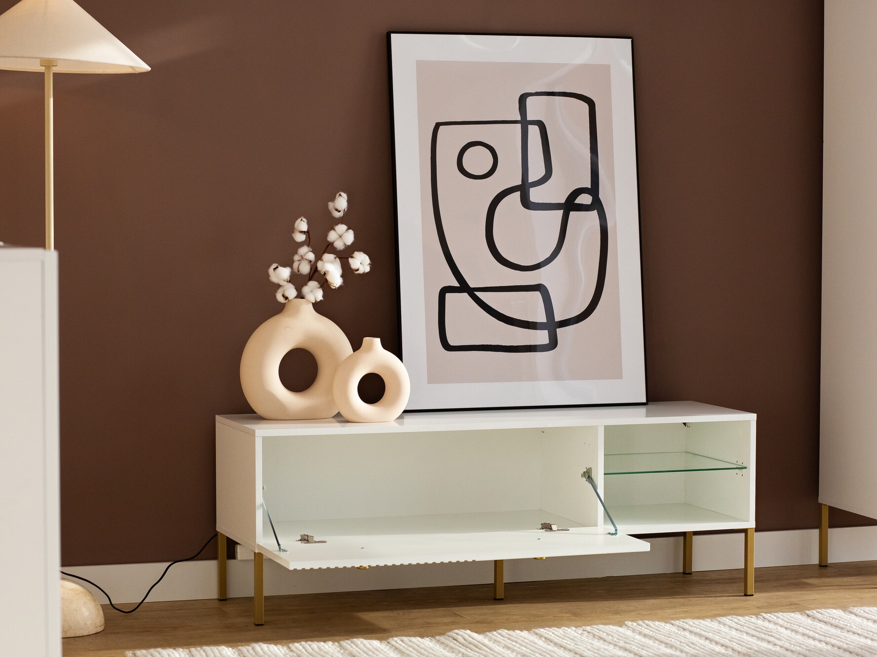 Comodă TV Etliva 104 (Alb + Auriu)