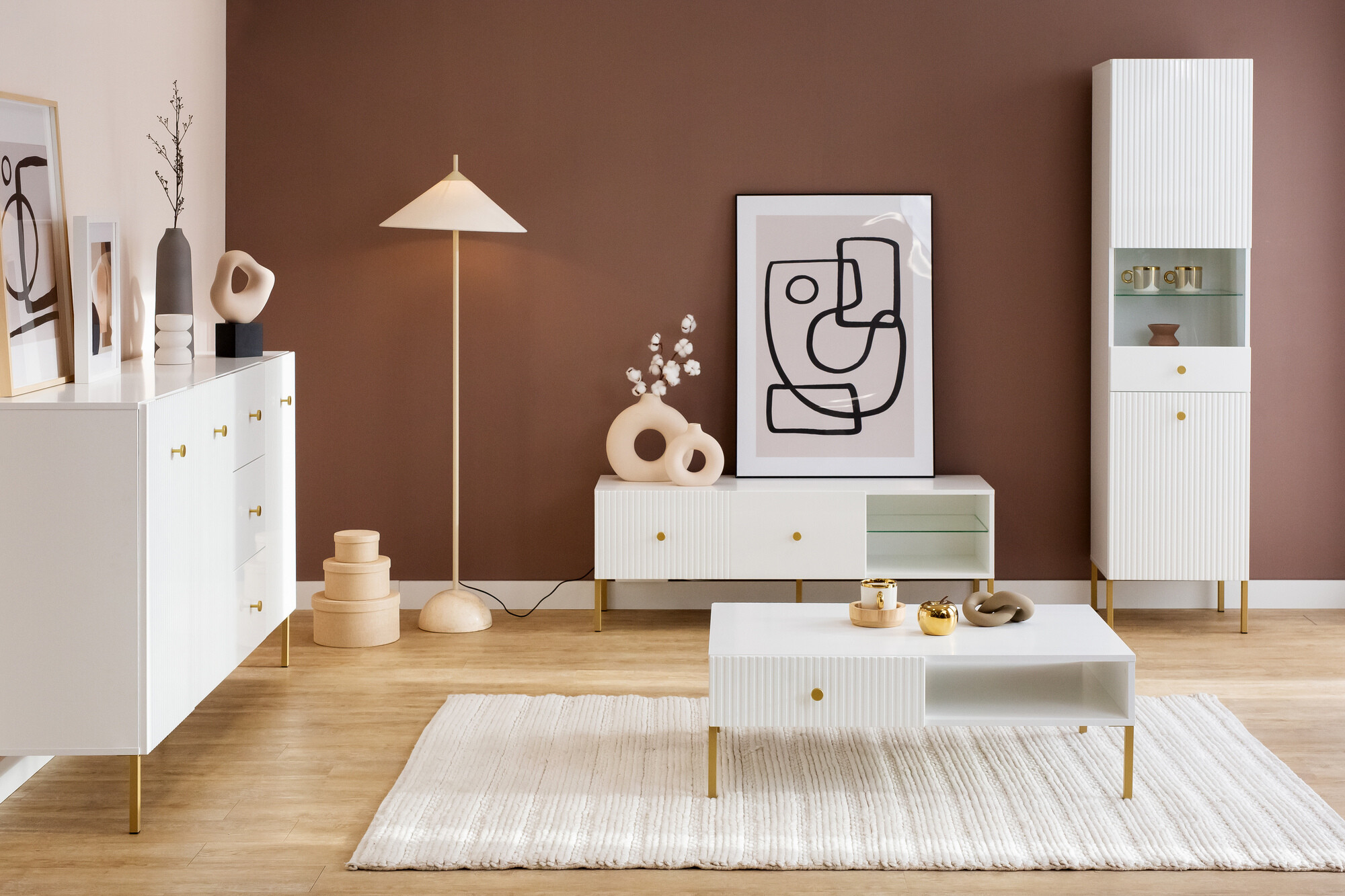 Comodă TV Etliva 104 (Alb + Auriu)