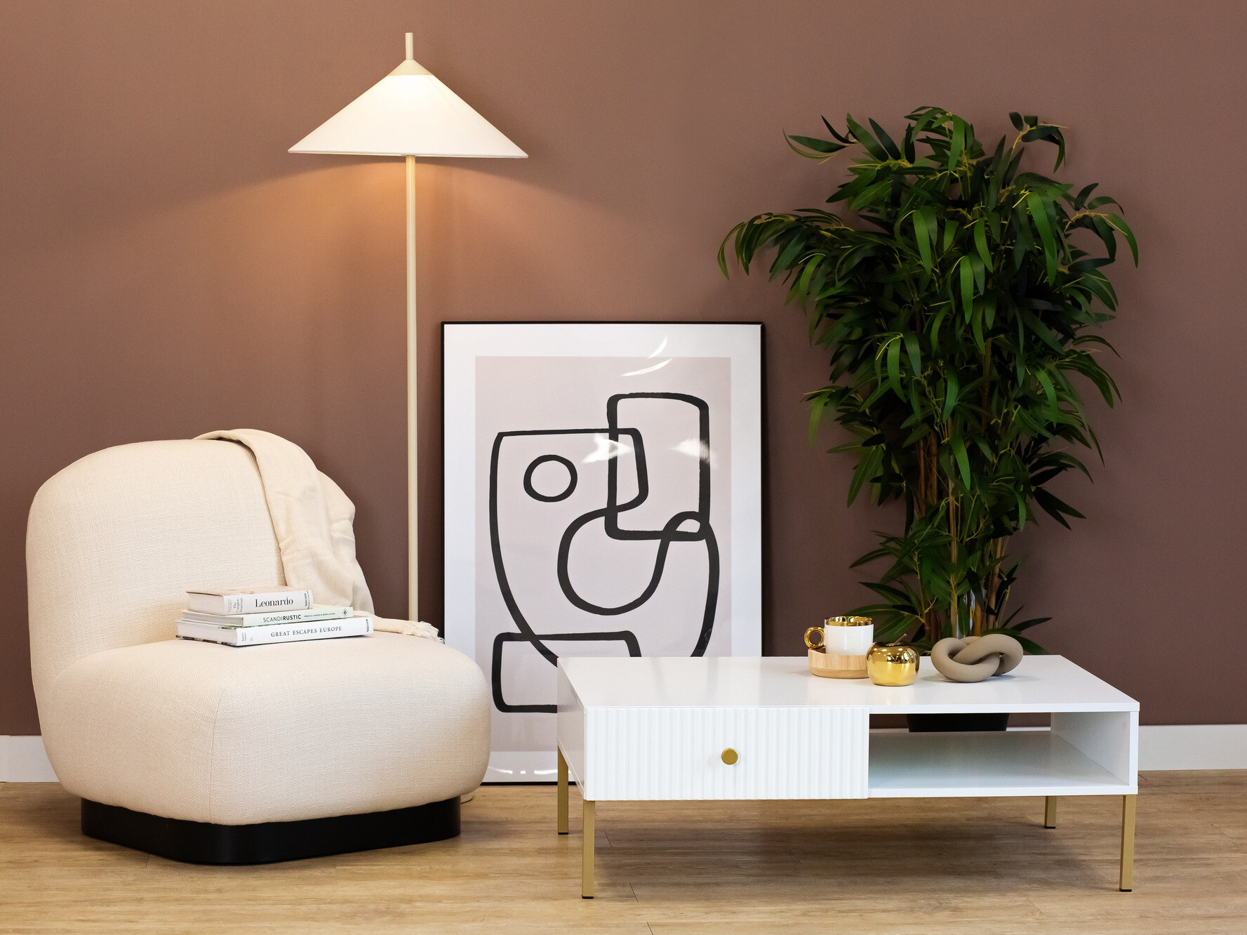 Măsuță de cafea Etliva 103 (Alb + Auriu)