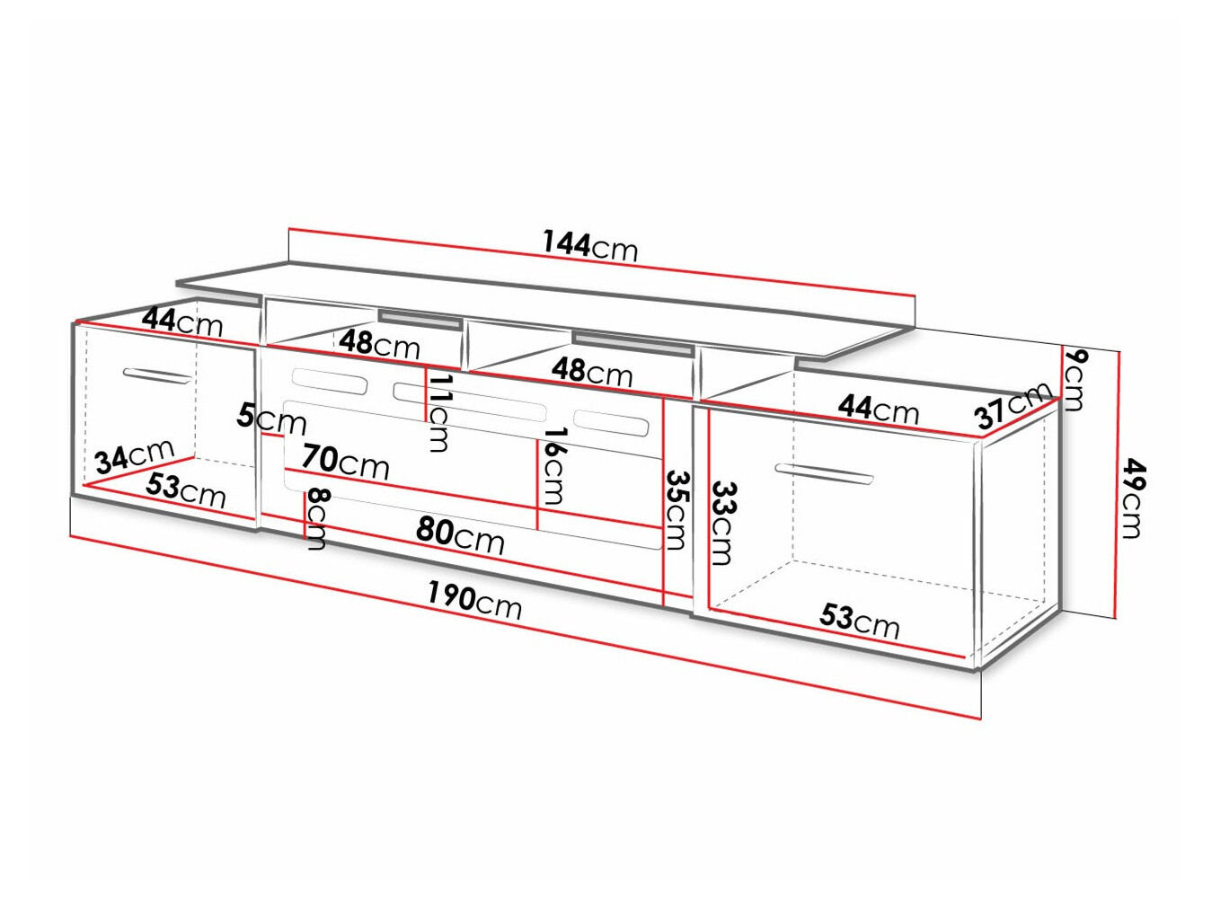Comodă TV Numerus (Negru + Negru lucios)