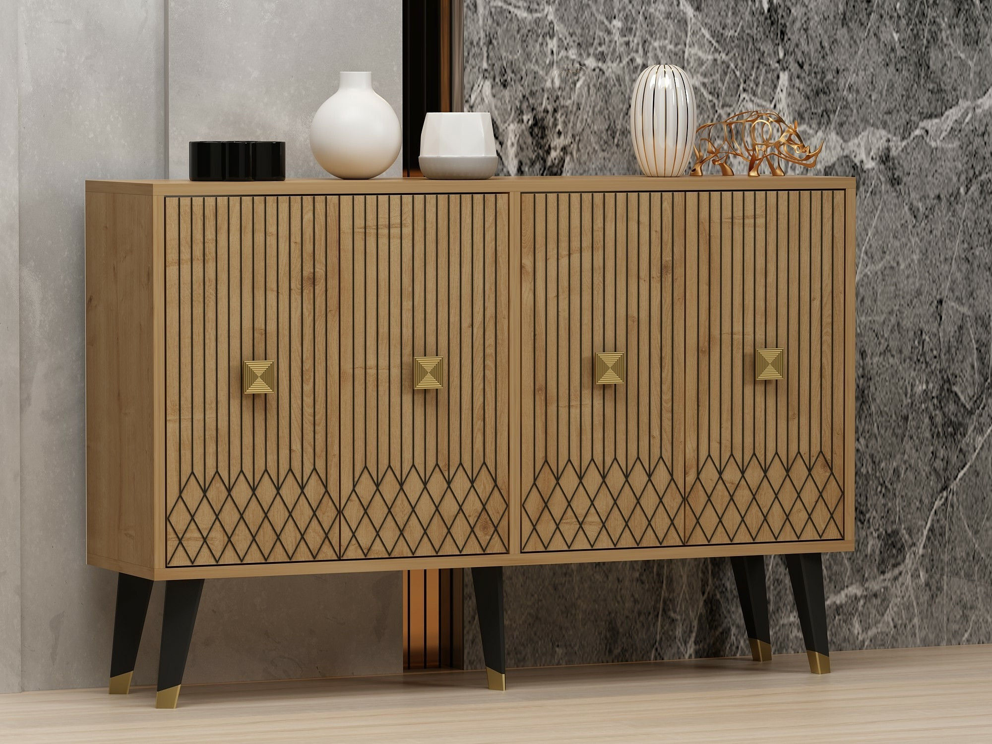 Bufet Dunliru 100 (Stejar + Auriu)