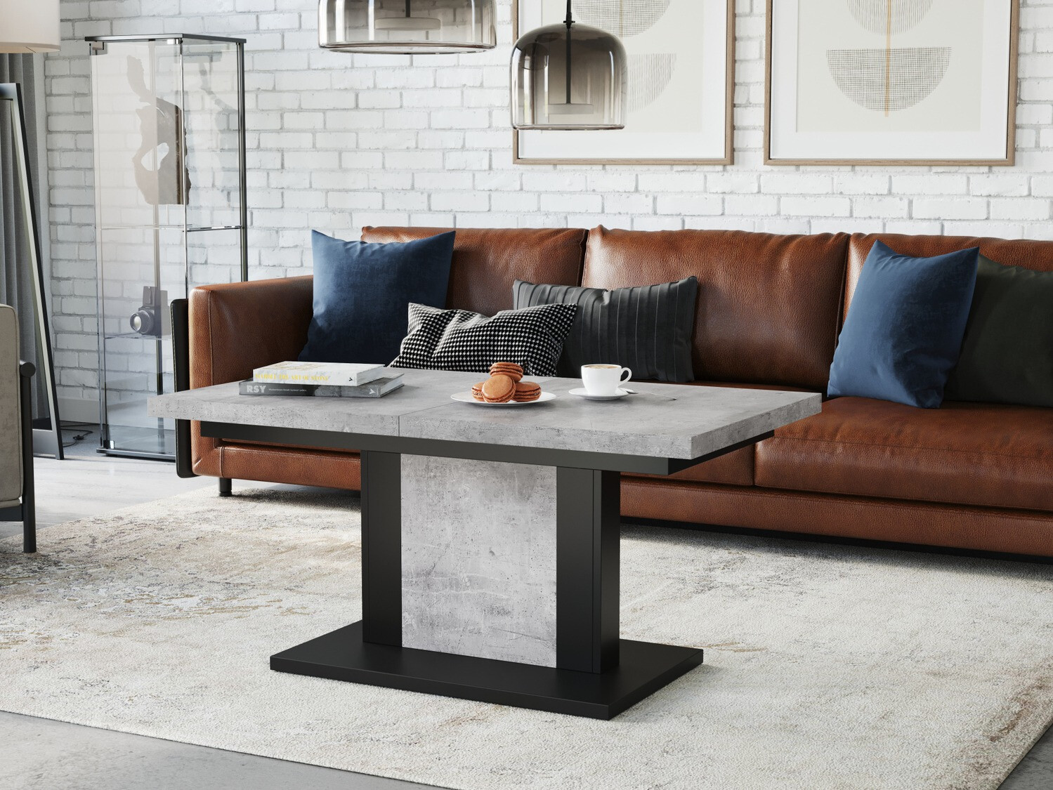 Măsuță de cafea extensibilă Glendale 103 (Beton + Negru)