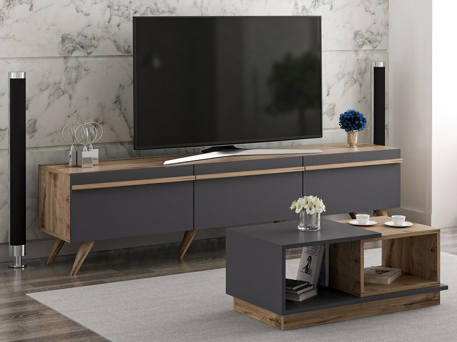 Set de living Kailua 1705 (Antracit + Stejar)