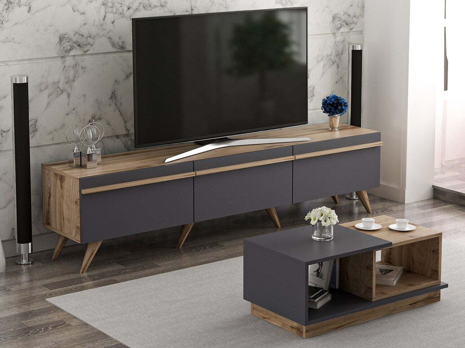 Set de living Kailua 1705 (Antracit + Stejar)