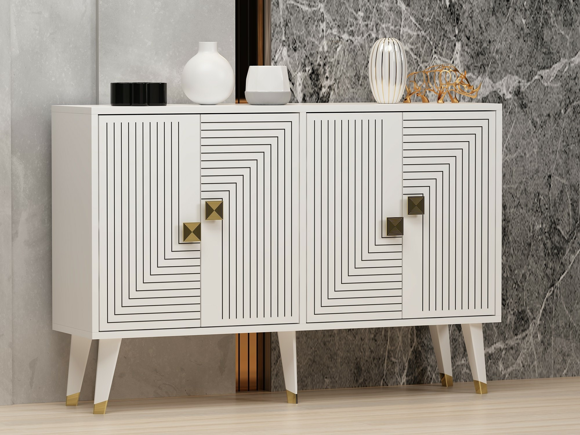 Bufet Dunliru 105 (Alb + Auriu)