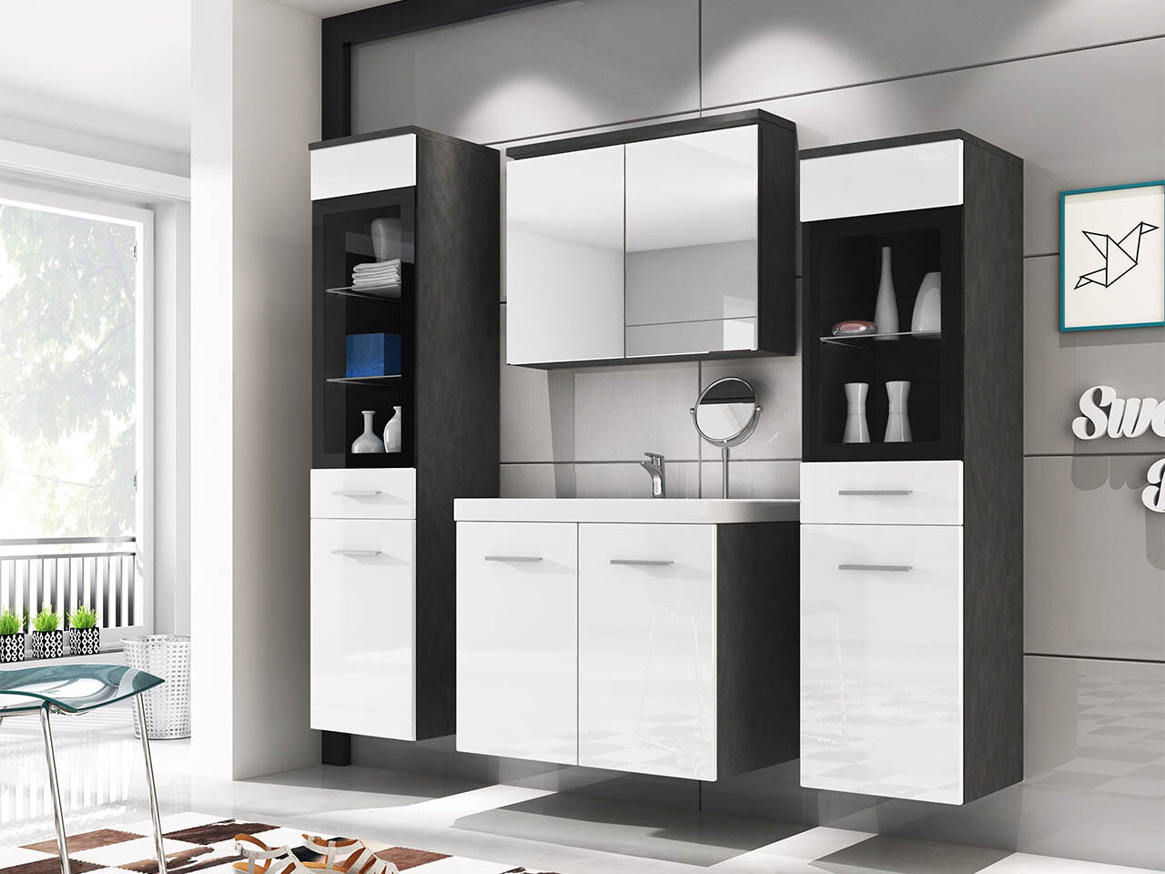 Set baie Scientia III (Alb lucios + Matera gri)