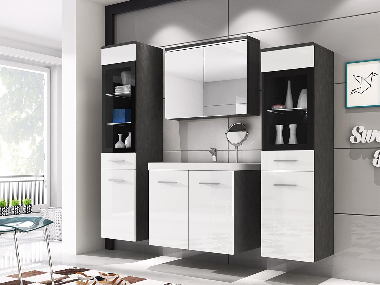 Set baie Scientia III (Alb lucios + Matera gri)