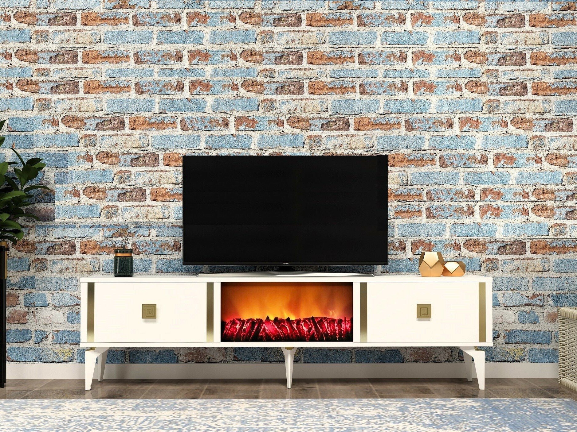 Comodă TV Kailua 1988 (Alb + Auriu)