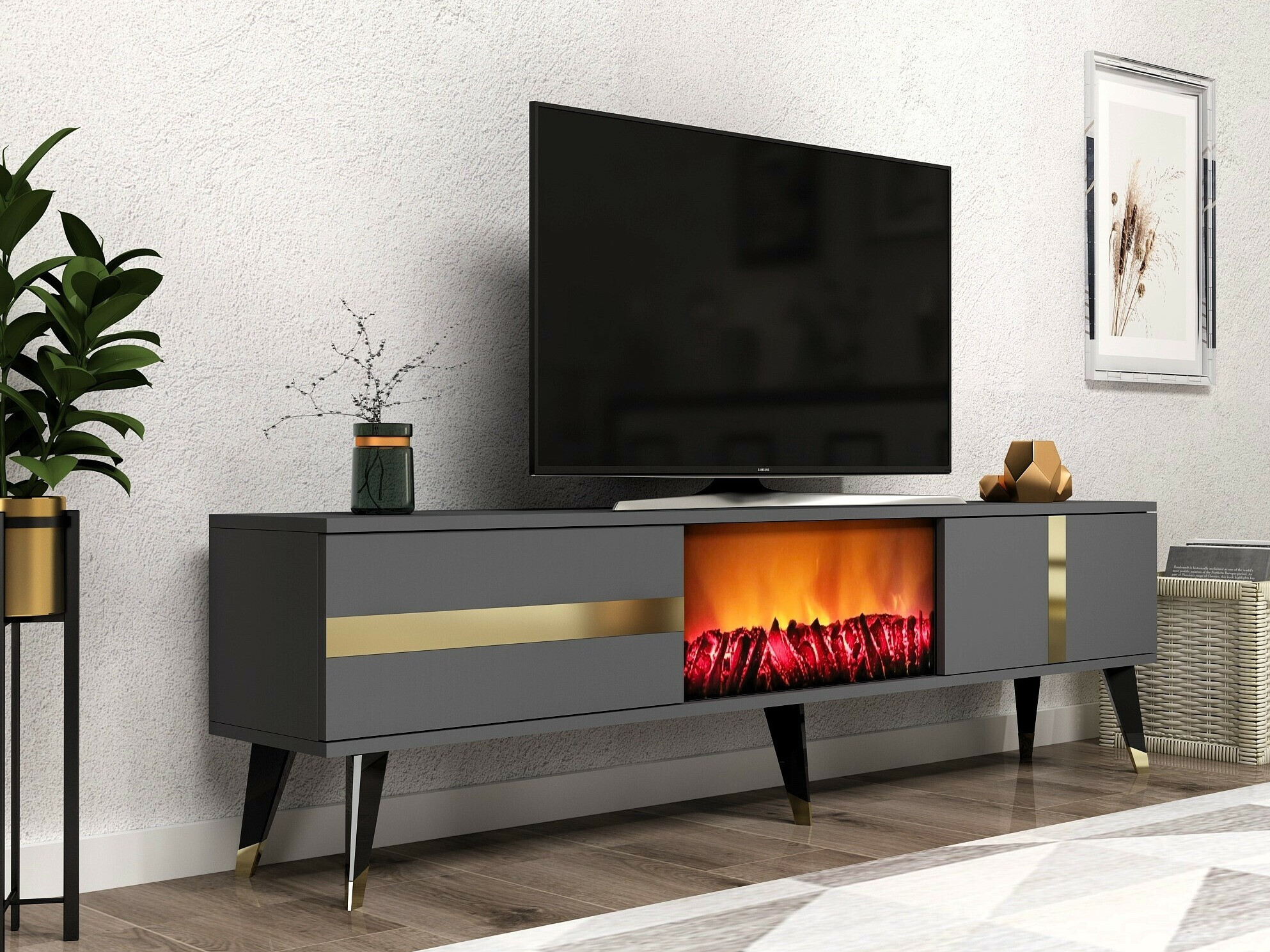 Comodă TV Kailua 1993 (Antracit + Auriu)