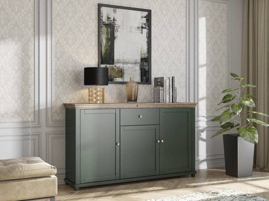Comodă Tolnue 106 (Verde închis + Stejar lefkas)