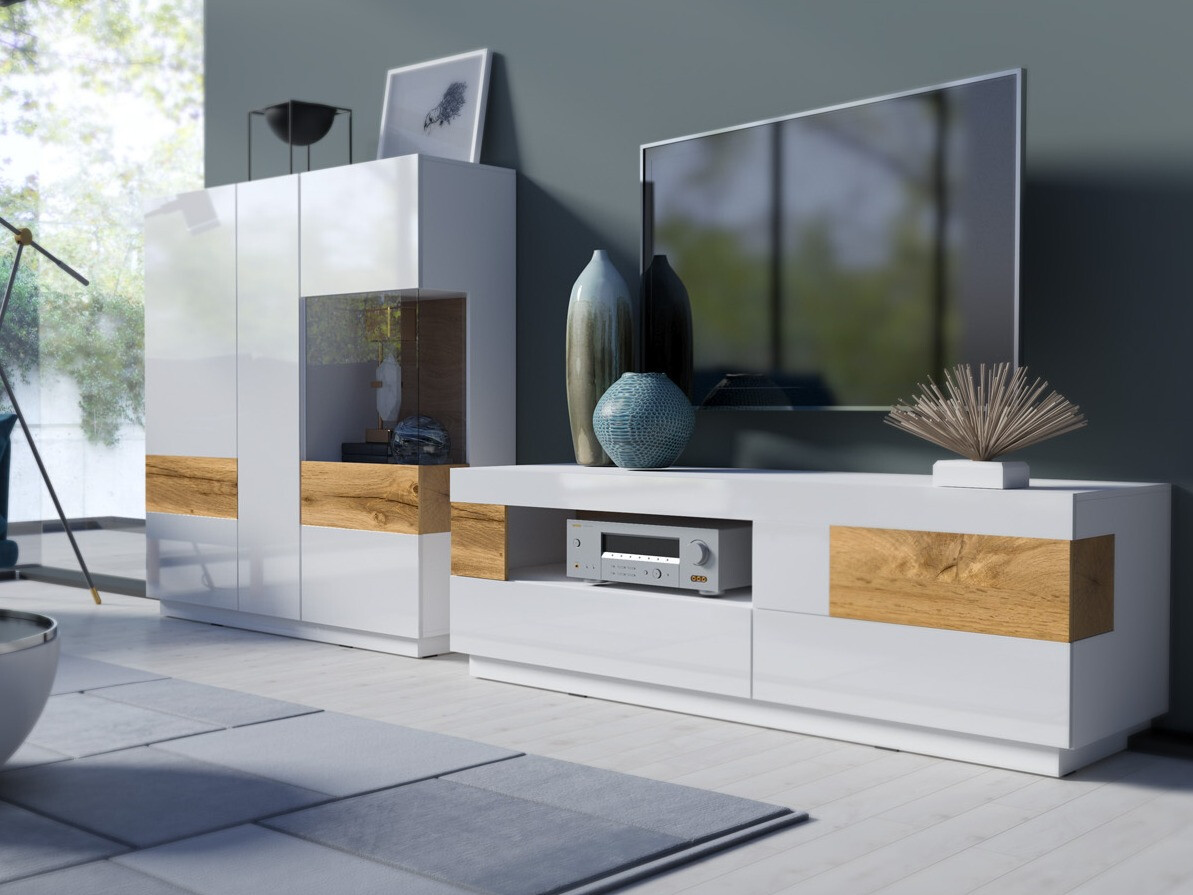 Set de living Livlore 110 (Alb + Alb lucios + Stejar Wotan)