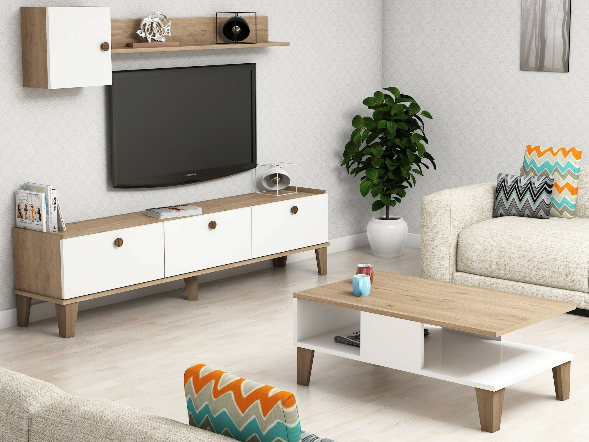 Set de living Kailua 723 (Stejar + Alb)